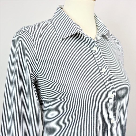 J. Crew Haberdashery Black White Pinstripe Perfect Stretch Button Up Long Sleeve - Picture 10 of 16